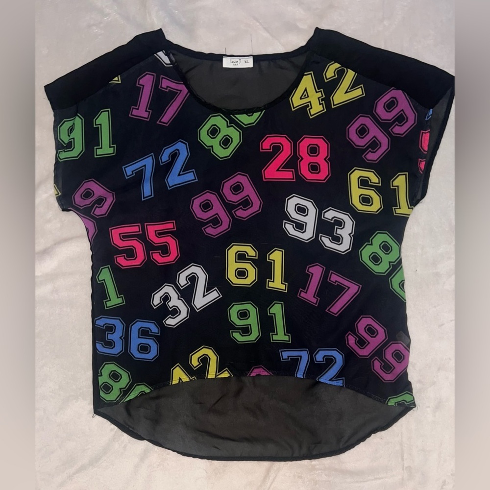 Colorful Number Print Black Top